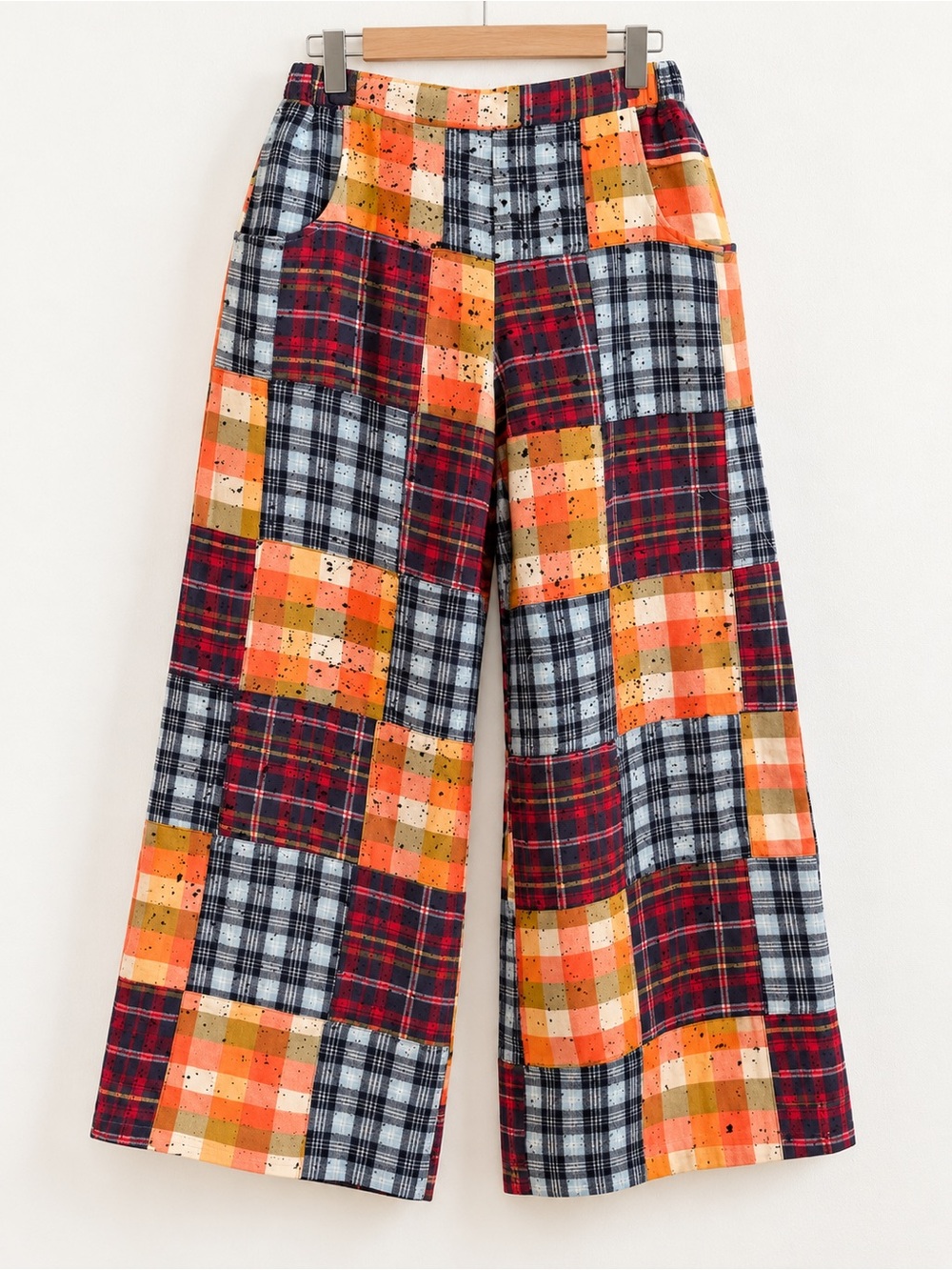 Jaded Gypsy Mixed Up Flannel Pants Mango Patchwork Wide Leg L/XL - Picture 5 of 8